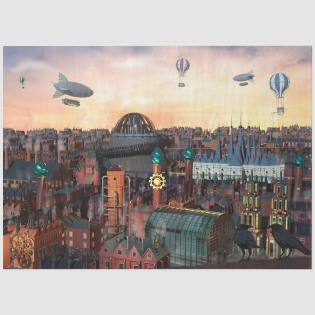 Steampunk City Gebäude Decoupage 20x30 Seidenpapier (Vorderseite)