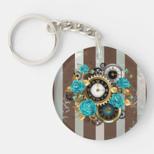 Steampunk Clock and Turquoise Roses on Striped
