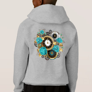 Steampunk Clock and Turquoise Roses on Striped