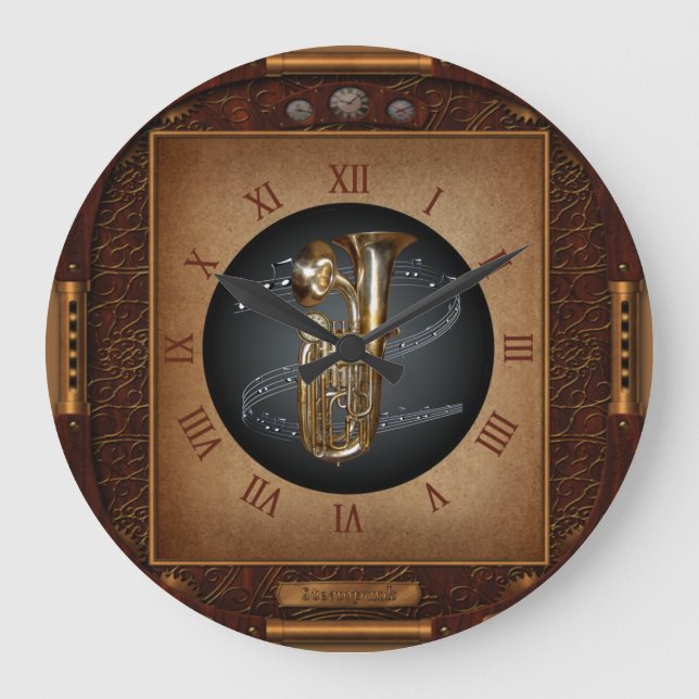 Steampunk Clock~Doublophone~Double Bell Euphonium~ Große Wanduhr (Vorderseite)