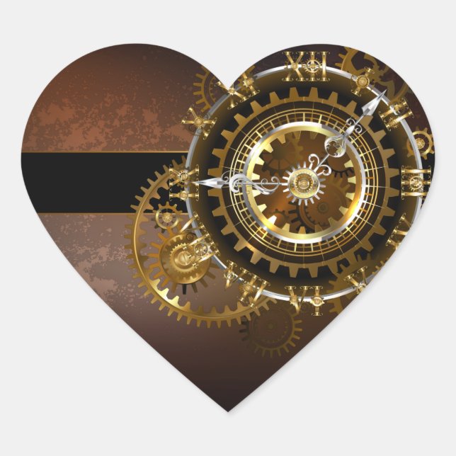 Steampunk clock Herz-Aufkleber (Vorderseite)