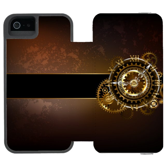 Steampunk clock incipio iPhone Geldbeutel-Hülle (Folio Geöffnet)