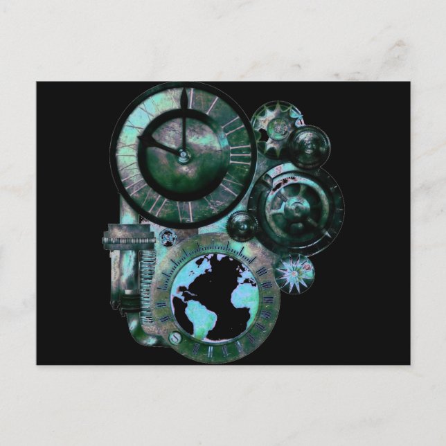 Steampunk Clock Postkarte (Vorderseite)