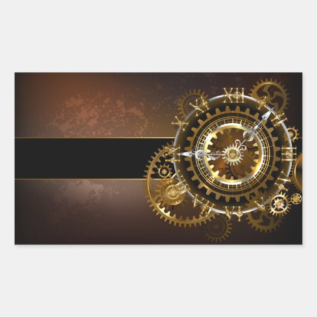 Steampunk clock rechteckiger aufkleber (Vorderseite)