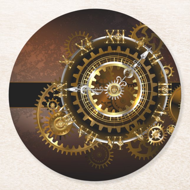 Steampunk clock runder pappuntersetzer (Vorderseite)