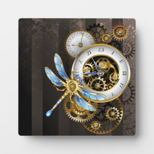 Steampunk Clock with Mechanical Dragonfly Fotoplatte