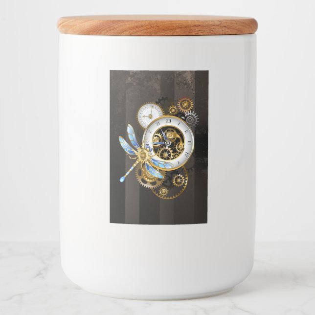 Steampunk Clock with Mechanical Dragonfly Lebensmitteletikett (Vorderseite)