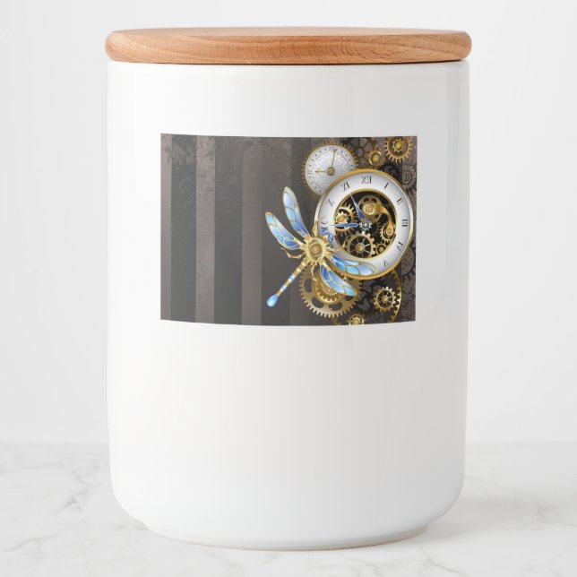 Steampunk Clock with Mechanical Dragonfly Lebensmitteletikett (Vorderseite)