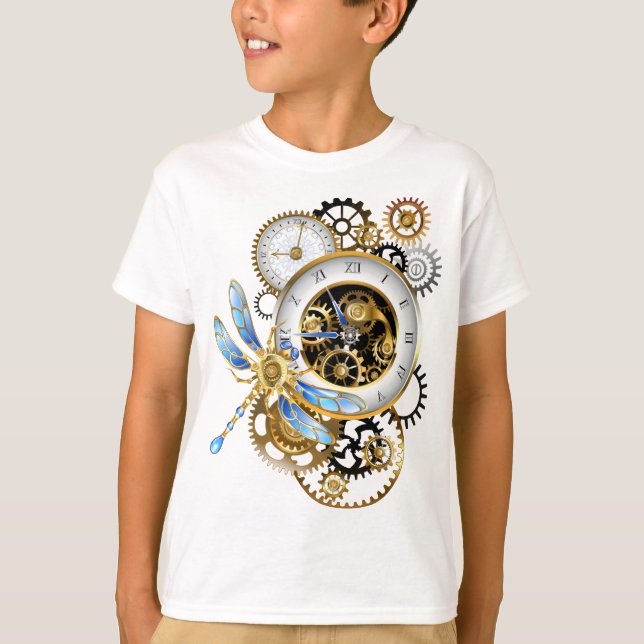 Steampunk Clock with Mechanical Dragonfly T-Shirt (Vorderseite)
