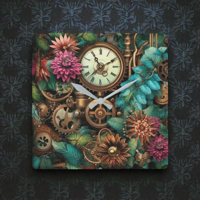 Steampunk Clocks & Gears Wall Clock Quadratische Wanduhr (Von Creator hochgeladen)