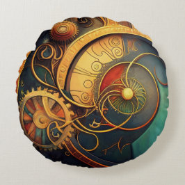 Steampunk Clockwork Abstract Design Rundes Kissen