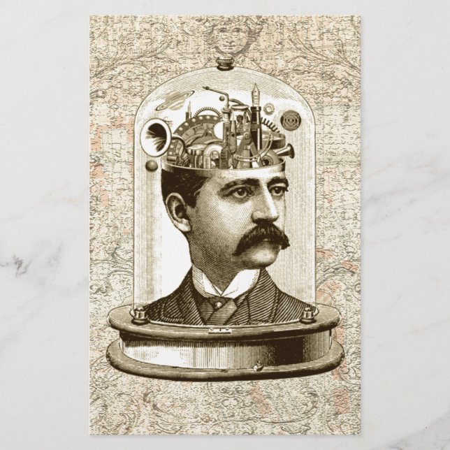 Steampunk clockwork brain head in jar (Vorderseite)