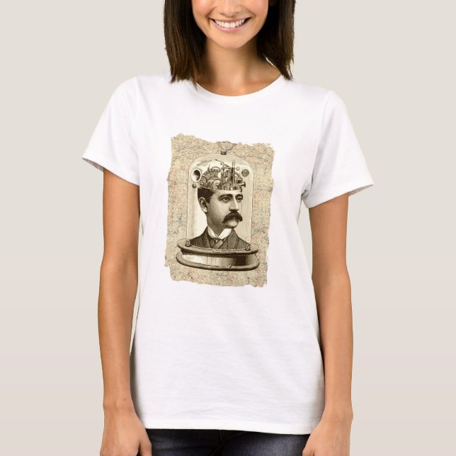 Steampunk clockwork brain head in jar T-Shirt (Vorderseite)