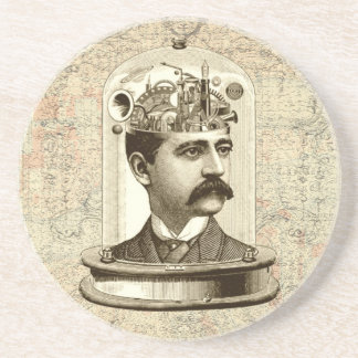 Steampunk clockwork brain head in jar untersetzer