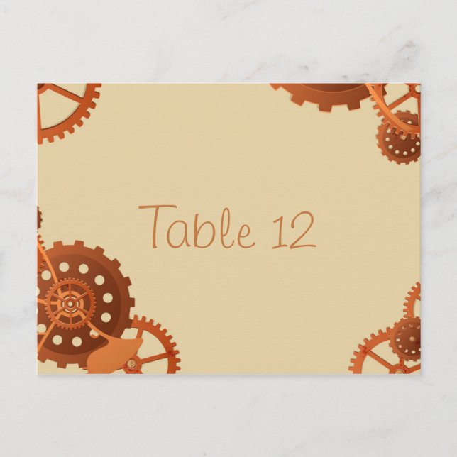 Steampunk Cogs and Gears Wedding Tischnummer Card (Vorderseite)