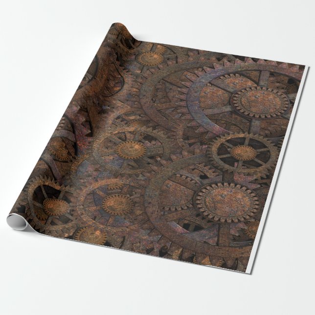 Steampunk Cogs Wheels Wrapping Paper Geschenkpapier (Ungerollt)