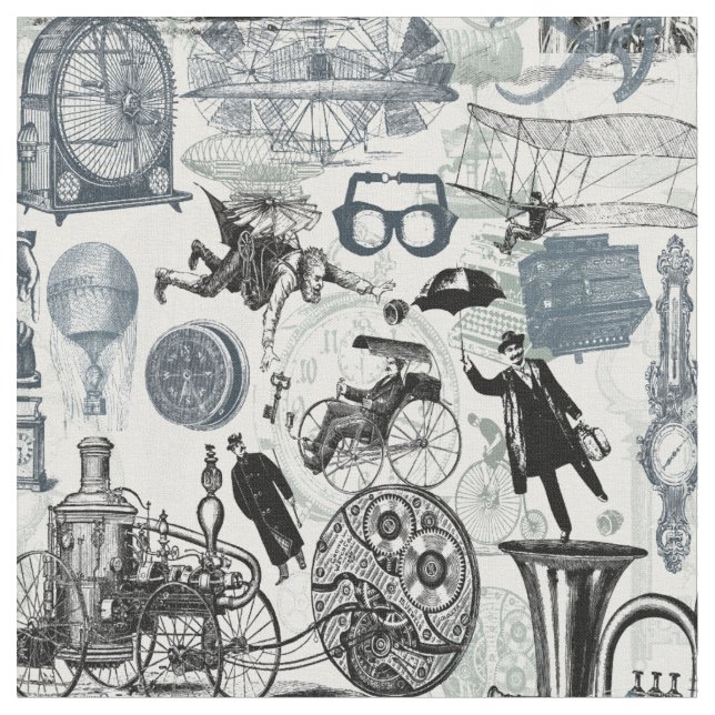 Steampunk Collage #2 - Neuheits-Gewebe Stoff (Nahaufnahme)