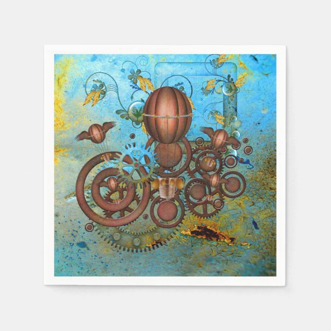 Steampunk Collage Aqua Kupfer Cocktail Napkins Serviette (Vorderseite)