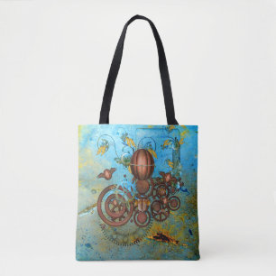 Steampunk Collage Aqua Sac fourre-tout en cuivre