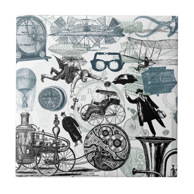 Steampunk Collage Colorized Fliese (Vorderseite)