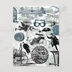 Steampunk-Collage koloriert Postkarte