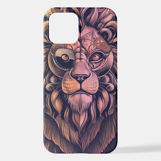Steampunk Color Gradient Rustikale Lion iPhone 12 Hülle (Rückseite)