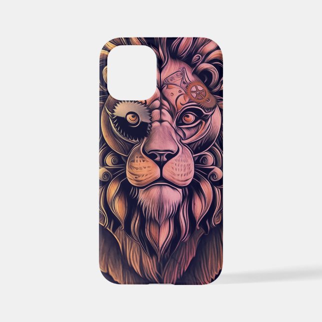 Steampunk Color Gradient Rustikale Lion iPhone 12 Mini Hülle (Rückseite)