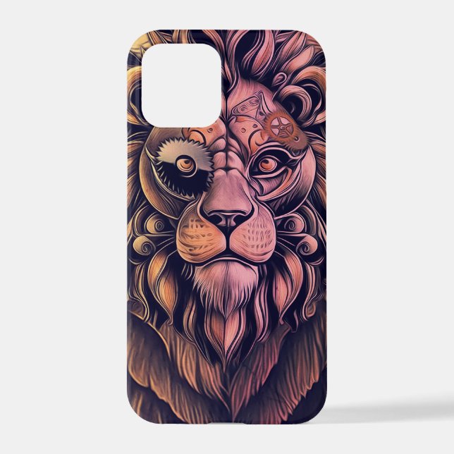 Steampunk Color Gradient Rustikale Lion iPhone 12 Pro Hülle (Rückseite)