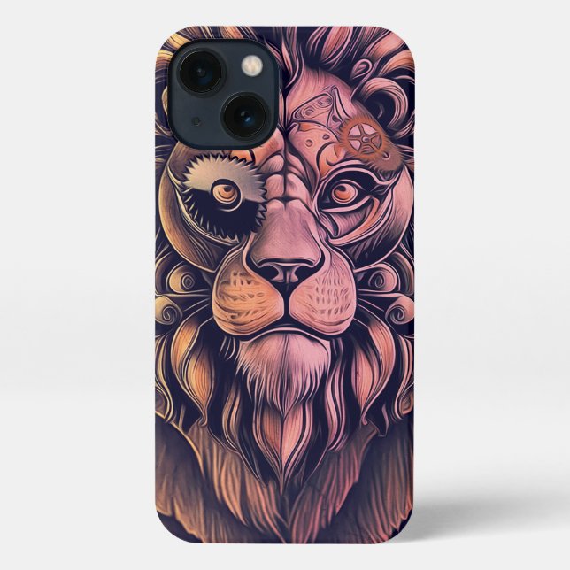 Steampunk Color Gradient Rustikale Lion iPhone Hülle (Rückseite)