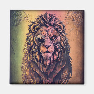 Steampunk Color Gradient Rustikale Lion Magnet