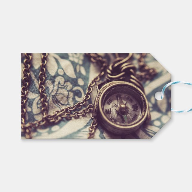 Steampunk Compass Necklace Custom Gift Tag Geschenkanhänger (Vorderseite (Horizontal))