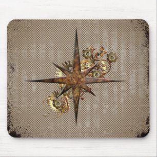 Steampunk Compass Star Grunge Mousepad