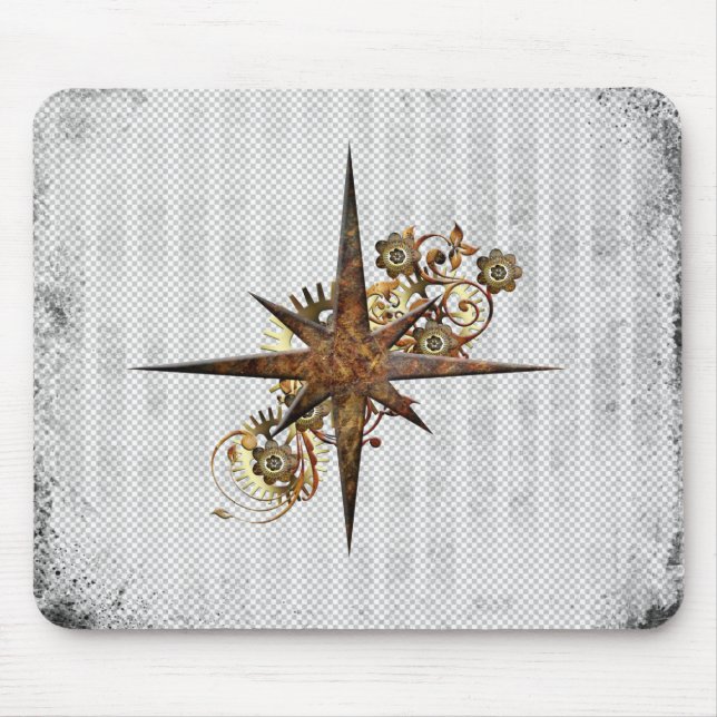 Steampunk Compass Star Grunge Mousepad (Vorne)