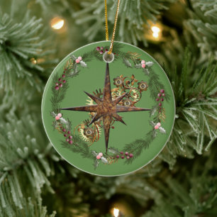 Steampunk Compass Star & Wreath individuell anpass Keramik Ornament