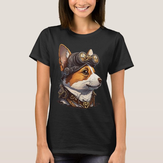 Steampunk Corgi Head of Women & Men 2 T-Shirt (Vorderseite)