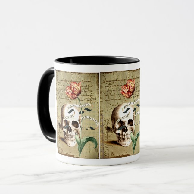 Steampunk Crâne Floral Écriture Halloween Mug (Devant gauche)
