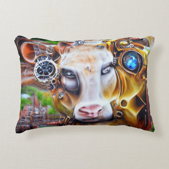 Steampunk Cyber Cow Dekokissen (Vorderseite)