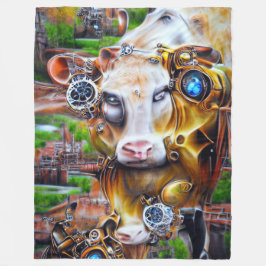 Steampunk Cyber Cow Fleecedecke