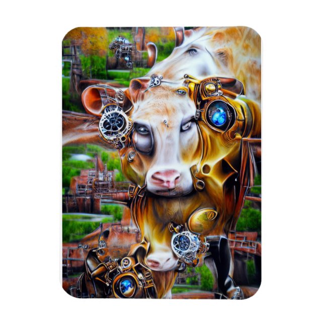 Steampunk Cyber Cow Magnet (Vertikal)