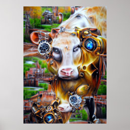 Steampunk Cyber Cow Poster
