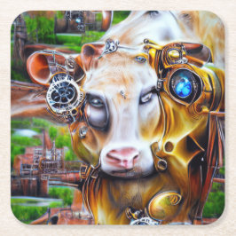 Steampunk Cyber Cow Rechteckiger Pappuntersetzer