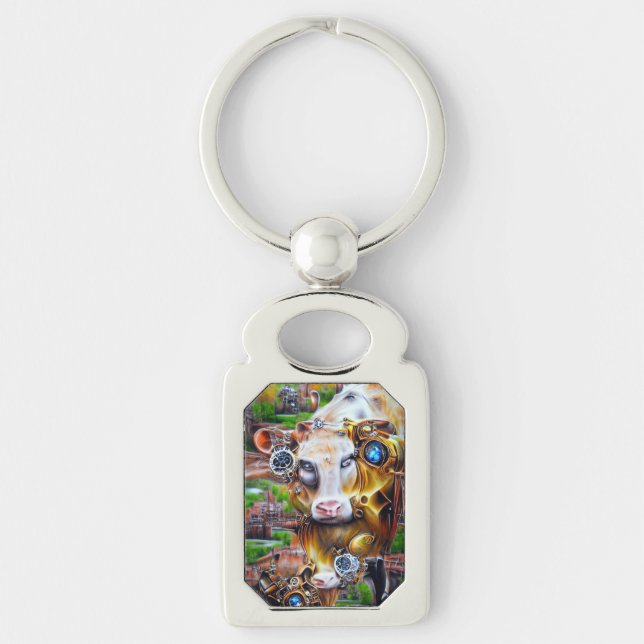 Steampunk Cyber Cow Schlüsselanhänger (Vorderseite)