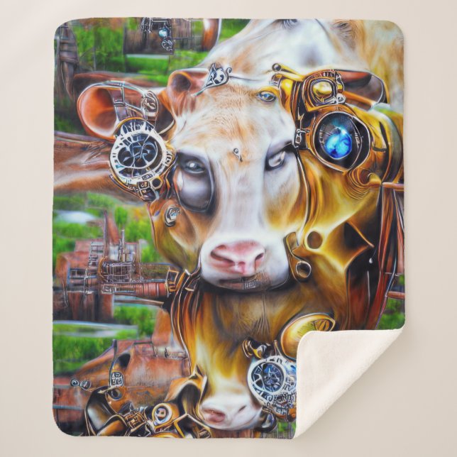 Steampunk Cyber Cow Sherpadecke (Vorderseite)