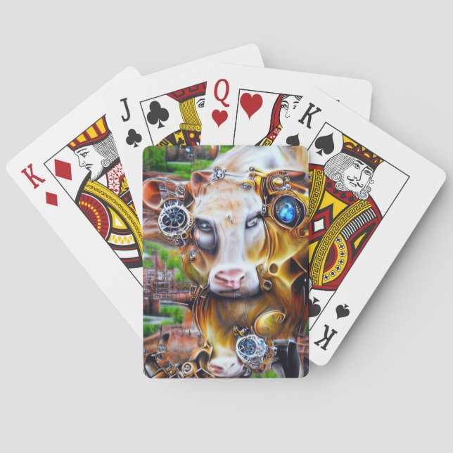 Steampunk Cyber Cow Spielkarten (Rückseite)