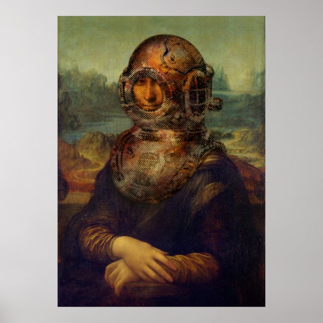Steampunk da Vinci Mona Lisa Divers Helmet Pop Art Poster (Vorne)