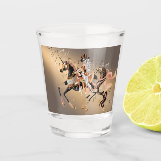 Steampunk-Dame & Pferd-Shotglas Schnapsglas (Vorderseite)
