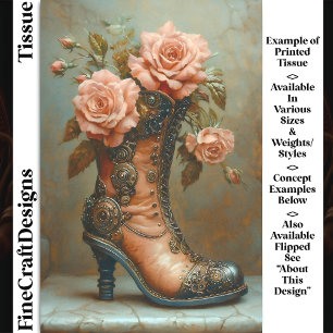 Steampunk Damen Stiefel & rosa Rosen DF8R Decoupag Seidenpapier