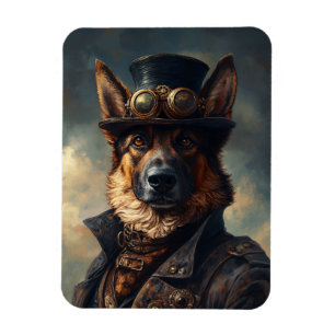 Steampunk Deutscher Schäferhund mit Zylinder flexi Magnet