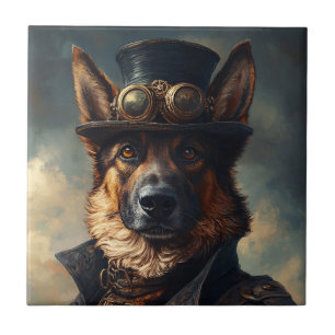 Steampunk Deutscher Schäferhund mit Zylinder Fliese