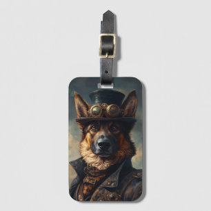 Steampunk-Deutscher-Schaferhund mit Zylinder Gepäckanhänger
